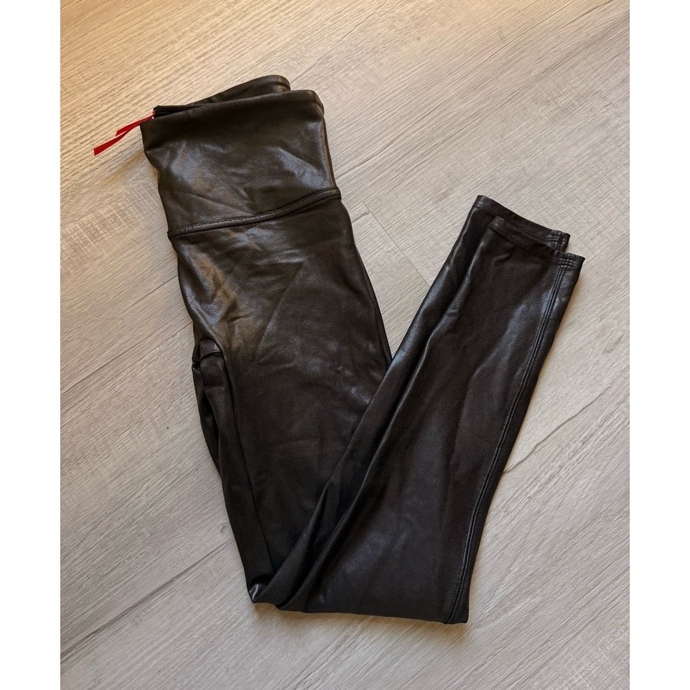 SPANX WOMENS BLACK FAUX LEATHER spackle leggings medium - Picture 6 of 12